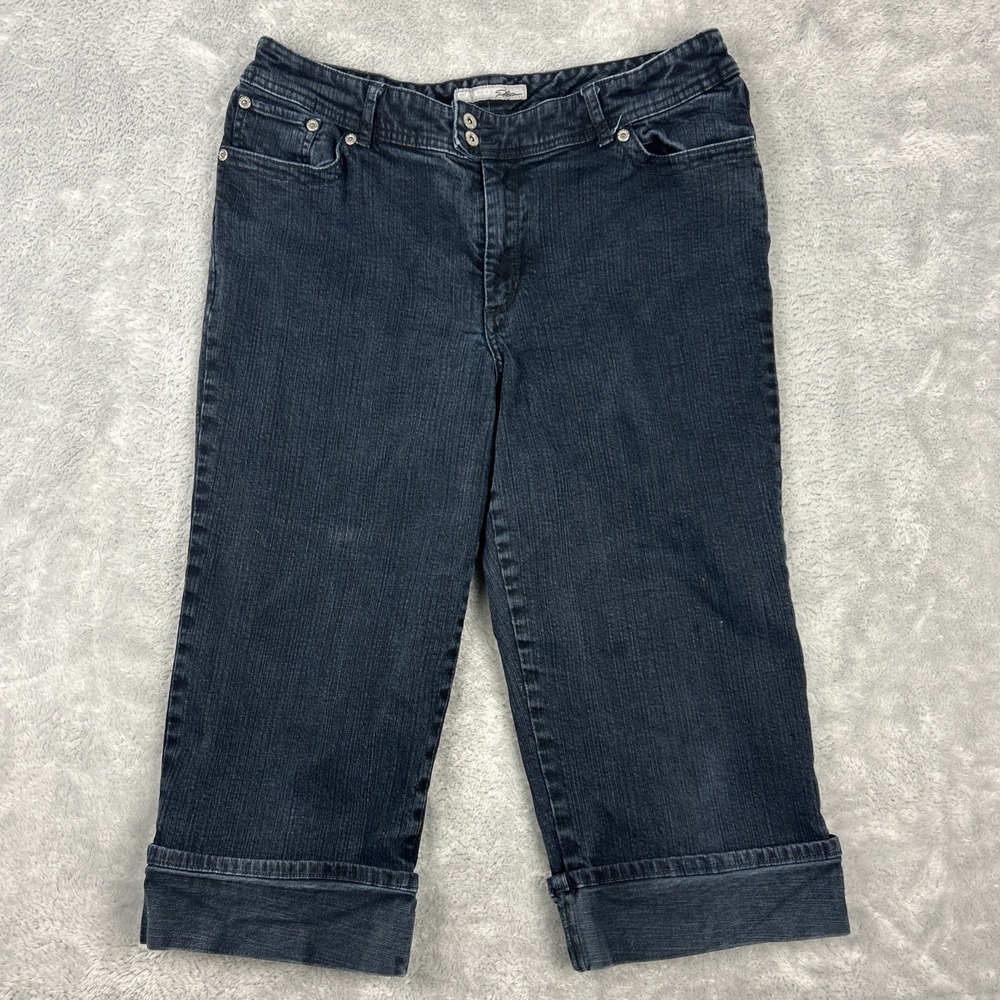 Chico's Platinum Women's‎ Size 3 US 16 w34 Dark Blue Denim Cuffed Cropped Jeans